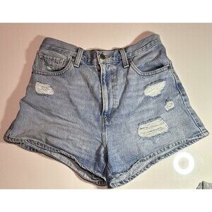 Levi’s High Waisted Mom Shorts Women’s Size 28 Blue Denim Distressed Jeans